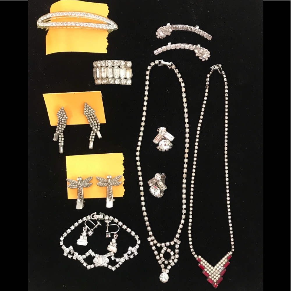 Vintage Clear Rhinestone Jewelry Lot